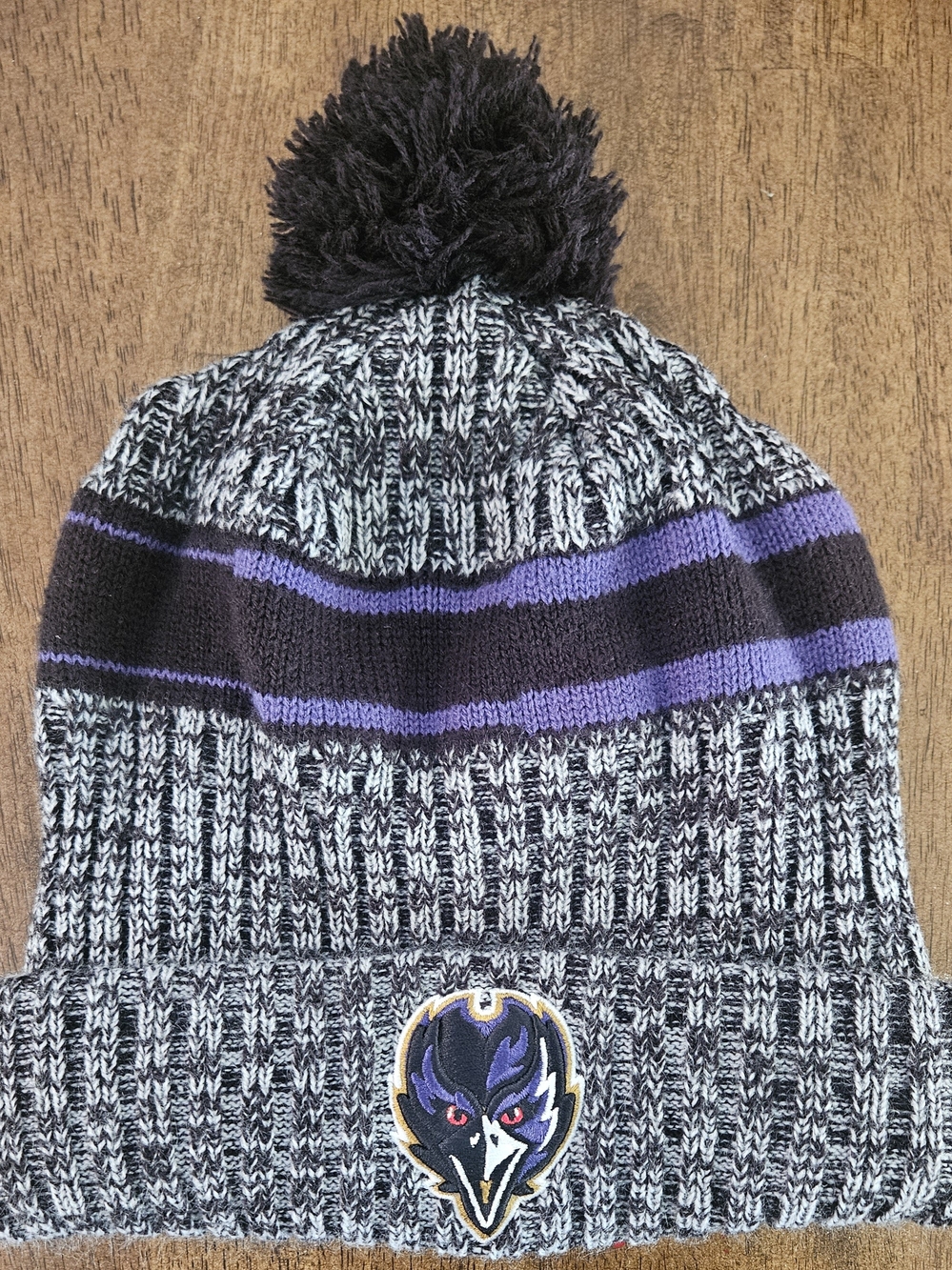 NFL Baltimore Ravens Knit Pom Beanie in Black, Purple & White